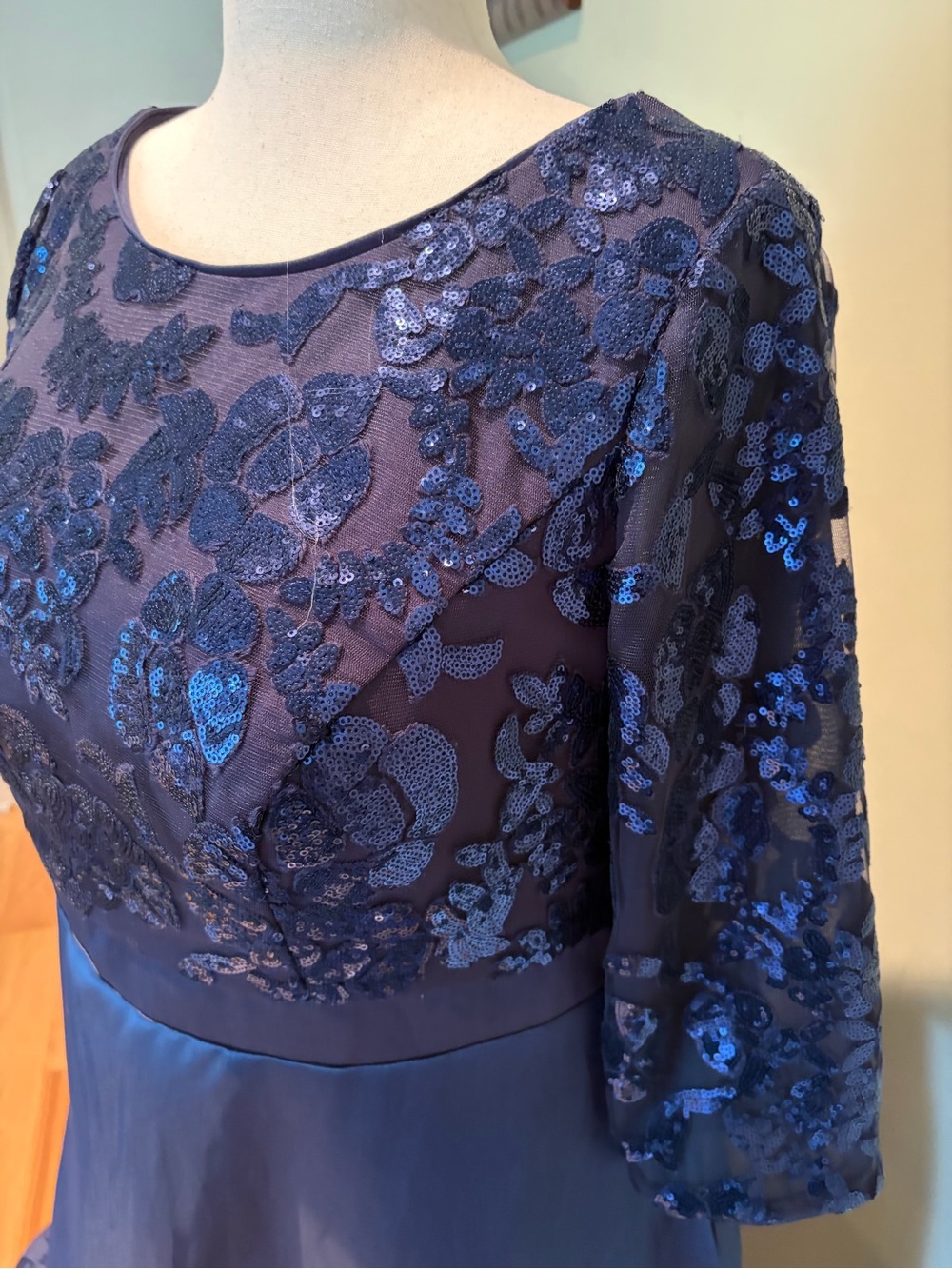Azazie Elegant Navy Sequin Bodice Satin Evening Gown/Mother of the Bride Dress - Picture 2 of 16